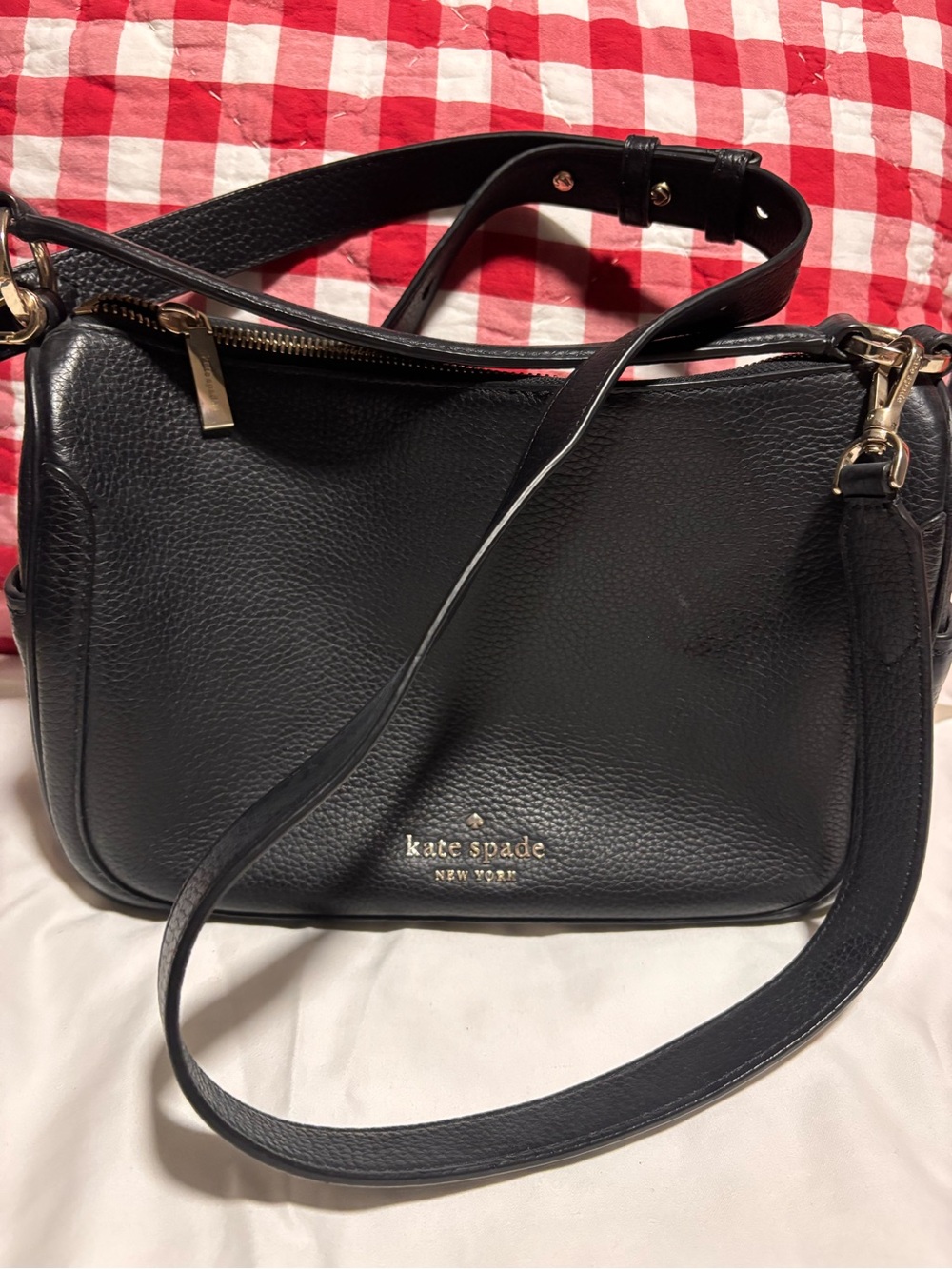 kate spade Black Pebbled Leather Crossbody with Gold Hardware